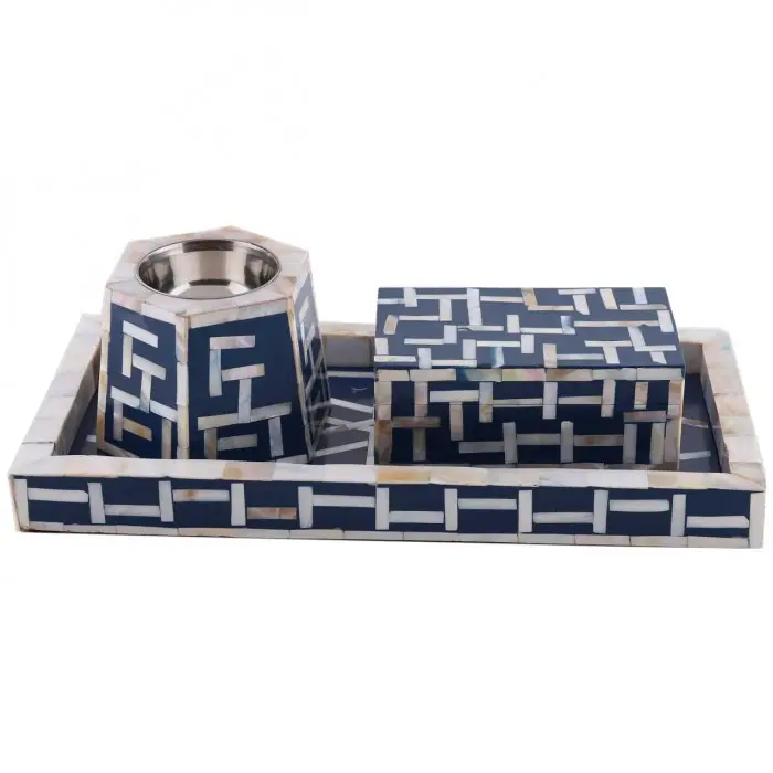 Blue Mother Of Pearl Mukhar Burner Seashell Set 3 Kotak Pembakar Dupa Baki Kareem Ramadan UEA Arab Saudi