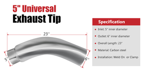 Multisize Exhaust Elbow <strong>Tip</strong> 5'' for I.<strong>D</strong> and 6'', 7'', 8'' for O.<strong>D</strong> 23'' Length Polished Chrome Exhaust <strong>Tip</strong> for Truck Muffler - Product Image 3