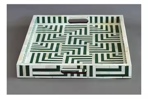 骨和树脂托盘优质手工设计师摩洛哥图案灰色骨镶嵌矩形树脂木材服务优质托盘 - Product Image 2
