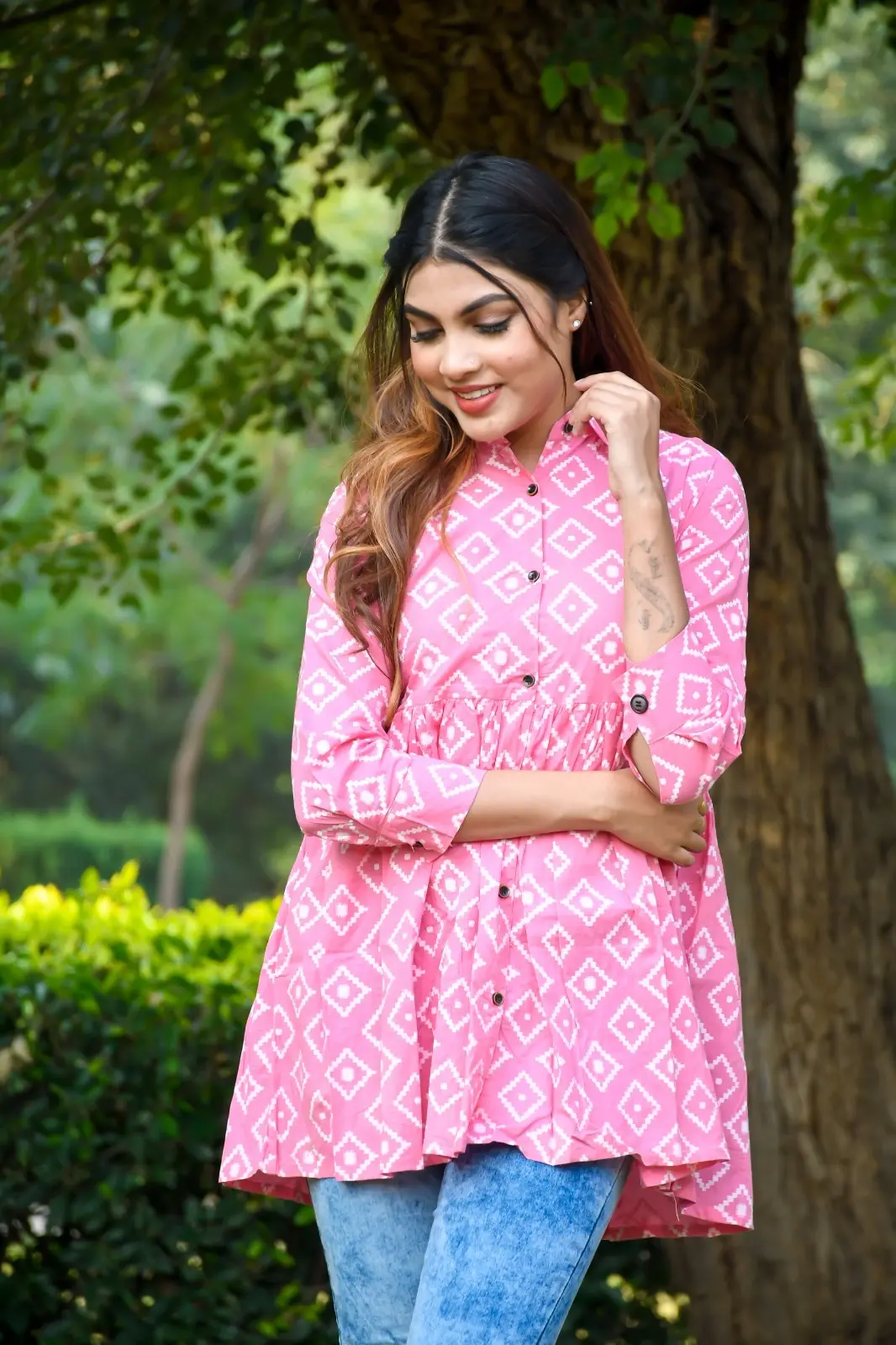 Chemise imprimée en coton Jaipuri pour filles et femmes