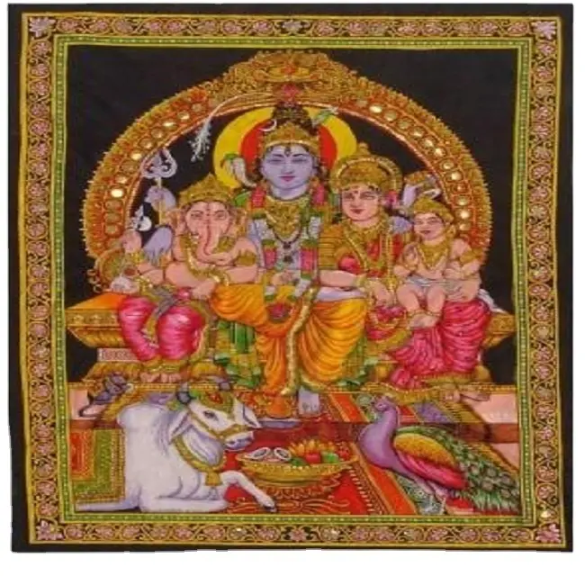 Novo 2024 Popular Art Decor Senhor Shiva Impresso Algodão Lantejoula Parede Hangings/Poster Atacado Da Índia