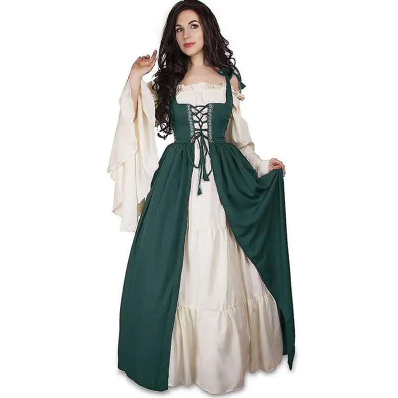 Venta al por mayor en stock vestido de mujer medieval bruja negra disfraz de Halloween Cosplay