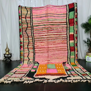 พรมขนแกะสีชมพูสไตล์โบฮีเมียนโบฮีเมียนแท้ทำด้วยมือพรมปูสไตล์ Azilal tapis ด้านหลังของยางสำหรับใช้ในบ้านสำหรับห้องนั่งเล่น - Product Image 1
