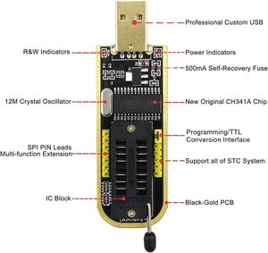 EEPROM-programador Ch341, dispositivo con Clip Bios, Usb, C341A + Soic8 Clip + 1. Kit de adaptador de memoria - Product Image 3