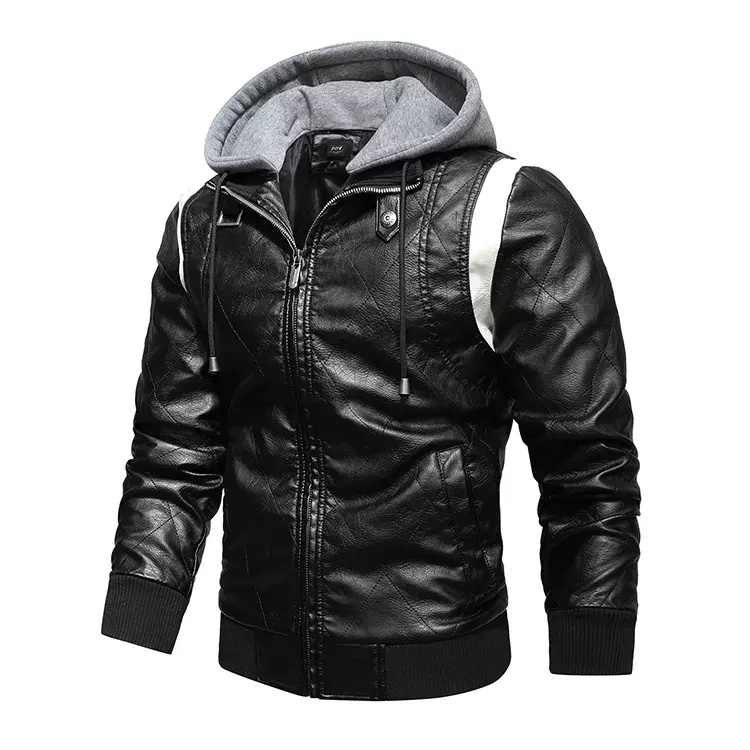 Chaqueta bomber de cuero genuino para hombre, chaqueta con capucha para jóvenes, motocicleta bordada, color negro, europea y americana, 2022