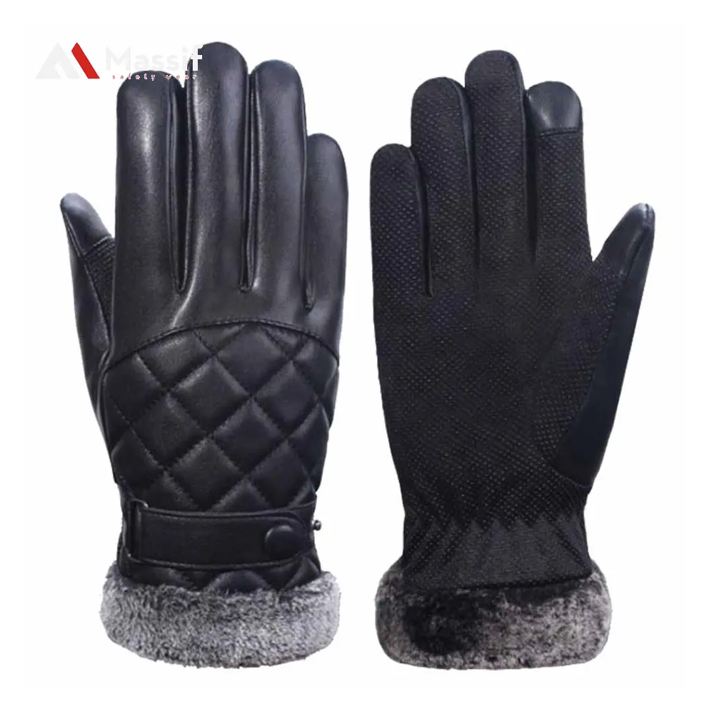 Thời trang phong cách Chính Hãng Da bán buôn váy Găng tay màu đen đầy đủ ngón tay Găng tay ngoài trời thể thao lái xe găng tay