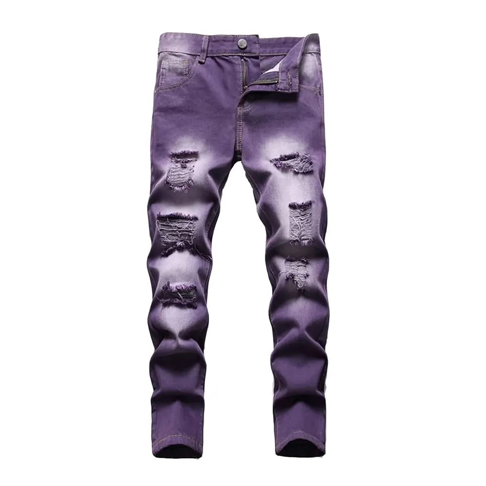 Pantalon en jean de couleur violette pour homme, coupe ajustée, pantalon en Denim Stretch