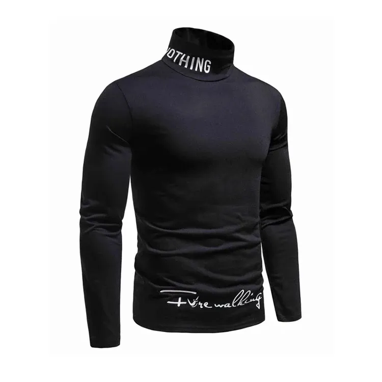 Top Qualität Pakistan Hersteller Männer Mock Neck Print T-Shirt Männer Schwarz Langarm T-Shirt Sweatshirt günstigen Preis
