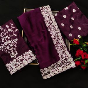 インドのエスニックブライダルシーケンスと刺繍のコーディング作業カットワークボーダー独占サリー大人結婚式見事な流行 - Product Image 3