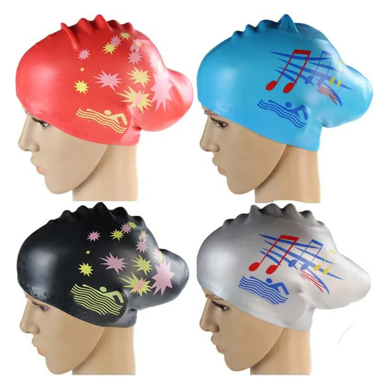 Kustom oem topi renang produsen grosir topi renang silikon dicetak topi renang logo untuk wanita gimbal