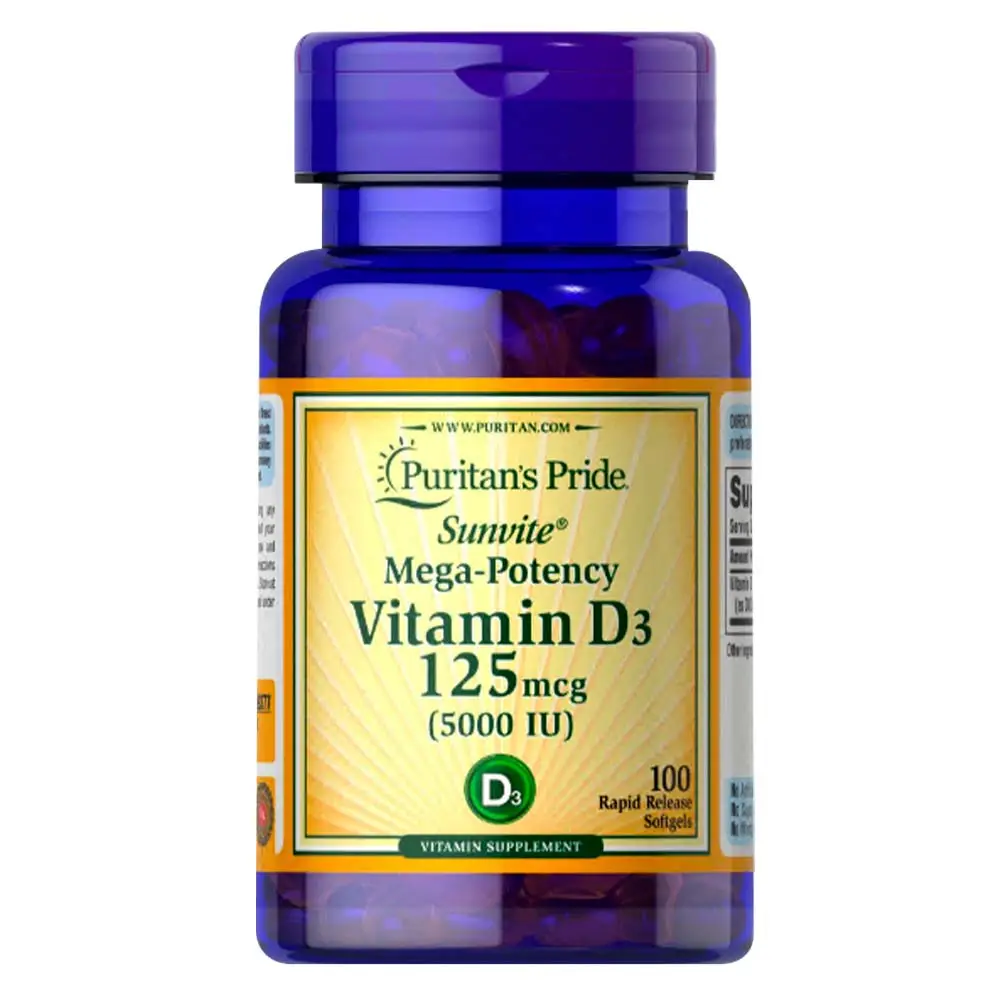 Puritan's Pride-cápsulas blandas de vitamina D3, 5.000 IU-100, para los huesos fuertes de los dientes, soporte para sistema nervioso, absorción de calcio, distribuidor de EE. UU.