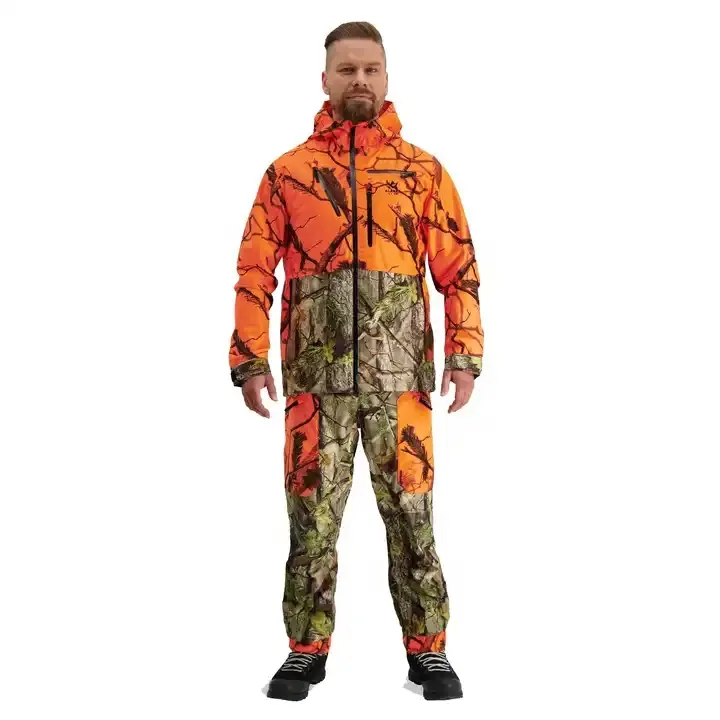 Blaze Orange Realtree Impresso Isolado Respirável Impermeável Heavy Duty Deer Caça Suit Equipamento Caça Sports Jacket Pant