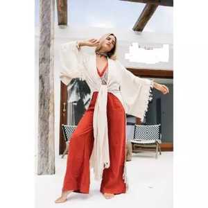 Kadınlar için pamuk uzun <span class=keywords><strong>Kimono</strong></span> tatil plaj rahat yaz <span class=keywords><strong>Chic</strong></span> tatil resmi beyaz tatil giymek