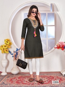 New Catalog Rayon 14kg Foil Print with Zari and Sequence and Embroidery, <strong>Dori</strong> Work Kurt I <strong>for</strong> Online <strong>Sale</strong> - Product Image 4