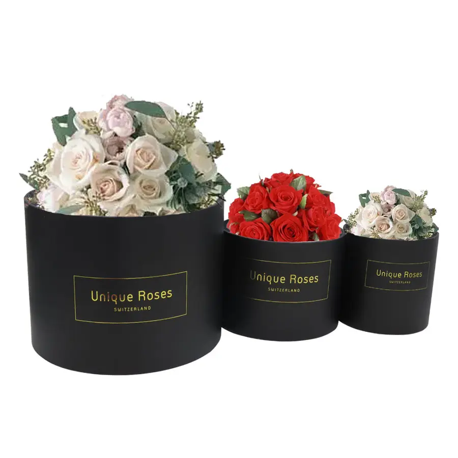 Tùy chỉnh hoa sang trọng bảo quản hoa hồng đỏ hoa bao bì hộp tròn màu đen ống vuông bao bì hoa