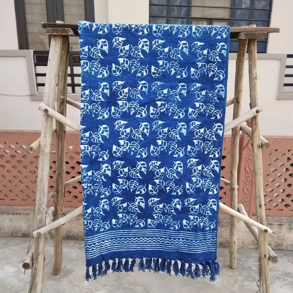 Одеяло цвета индиго, с принтом, из грязевой ткани, для дивана
