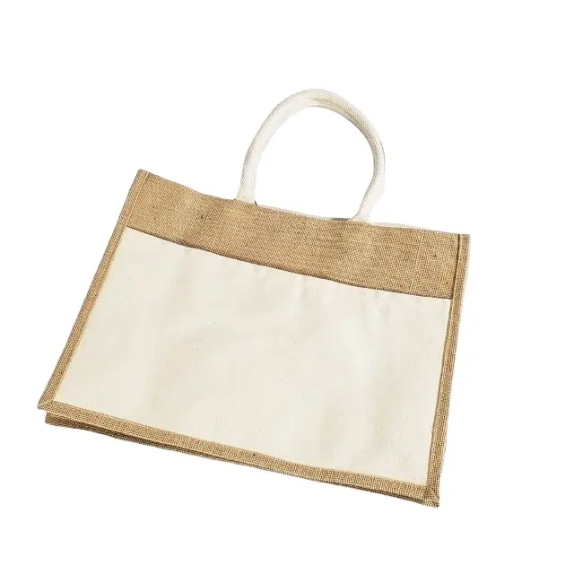 Natural eco-friendly custom printed logo packaging waterproof jute carry bag tote jute bag wholesale promotional shopping