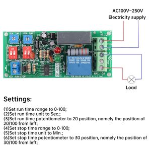 AC100V~250V Infinite Cycle Delay Timer Timing Switch <strong>Relay</strong> Turn On Off <strong>Module</strong> 0.5s ~ 1000min Adjustable Time Delay Switch - Product Image 6