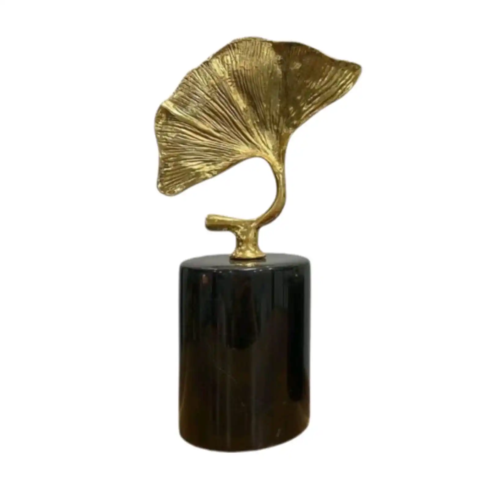 Decor Impex Modern Gold metal Home Decor Escultura, Estátua folha única com base de mármore preto, Modern Home Decor objeto para venda