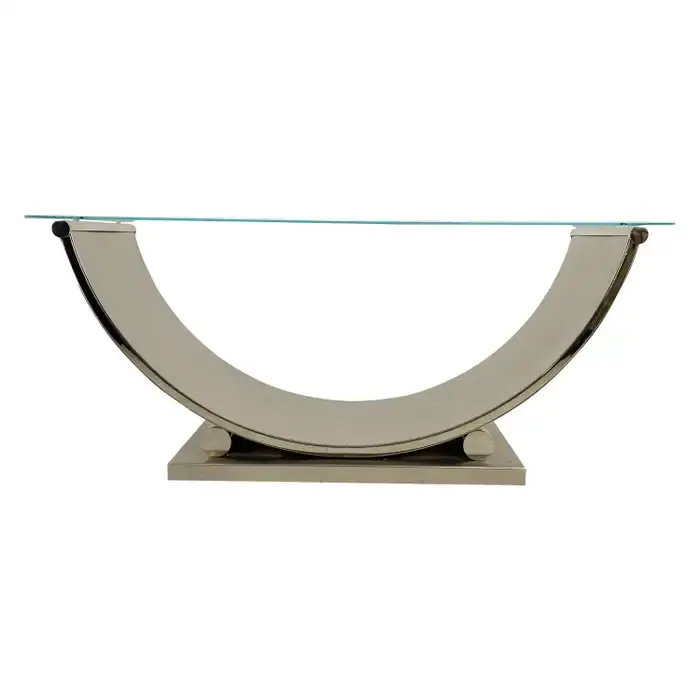 कंसोल कॉफी टेबल लक्जरी नए फैंसी डिजाइनर अनुकूलित आकार ग्लास बड़े अद्वितीय स्टाइलिश कंसोल टेबल के साथ चांदी स्टैंड