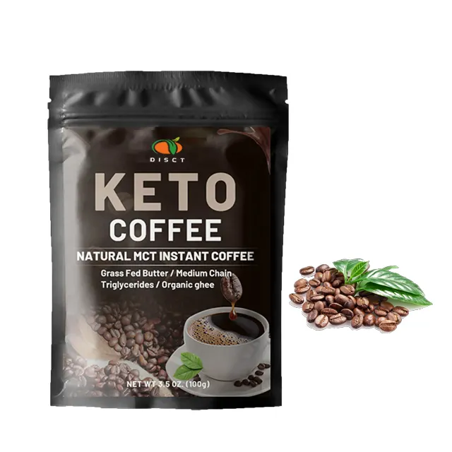 Venta caliente Etiqueta privada Natural Keto Café instantáneo Pérdida de peso Quema de grasa Polvo de desintoxicación Reducir el apetito Café