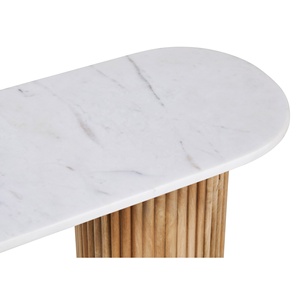 Yeni Trend Modern katı Mango ahşap yuvarlak şekil bol bakmak iki baz beyaz doğal mermer masa giriş oturma koridor konsol masa - Product Image 6