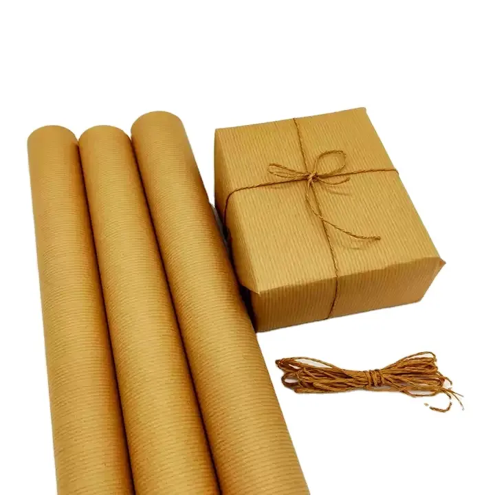 Carta da imballaggio artigianale Kraft marrone a coste da 40g/mq ~ 120g/mq per rotolo jumbo di carta da imballaggio per pacchi per regali
