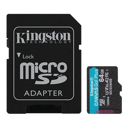 किंगस्टन 64 जीबी कैनवास गो प्लस 170 mb/s माइक्रो एसडी मेमोरी कार्ड + एडेप्टर