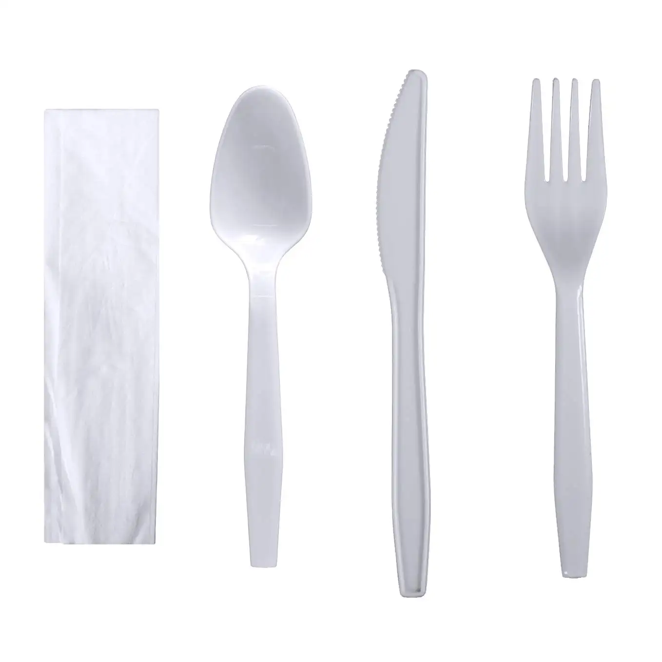 Best Selling Premium White Plastic Cutlery Kits Fork Knife Spoon Spork Salt Pepper Napkin Plastic Tableware Cutlery Set