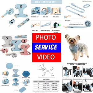 プルドッグハーネスなし調節可能なコンフォートベルベット生地カスタムドッグハーネスセット、マッチカラー蝶ネクタイ付き - Product Image 6