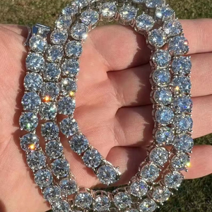 Iced Out White Moissanite Diamond Tennis <strong>Chain</strong> for Men &amp; Women Excellent Cut <strong>Beautiful</strong> Sterling Silver <strong>Chain</strong> Hip Hop Jewelry