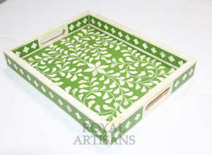 Manufacturer &amp; <strong>Exporters</strong> Indian <strong>Inlay</strong> Rectangular Serving Tray Bone &amp; Pearl Decorative Tray for Home &amp; Restaurant - Product Image 4