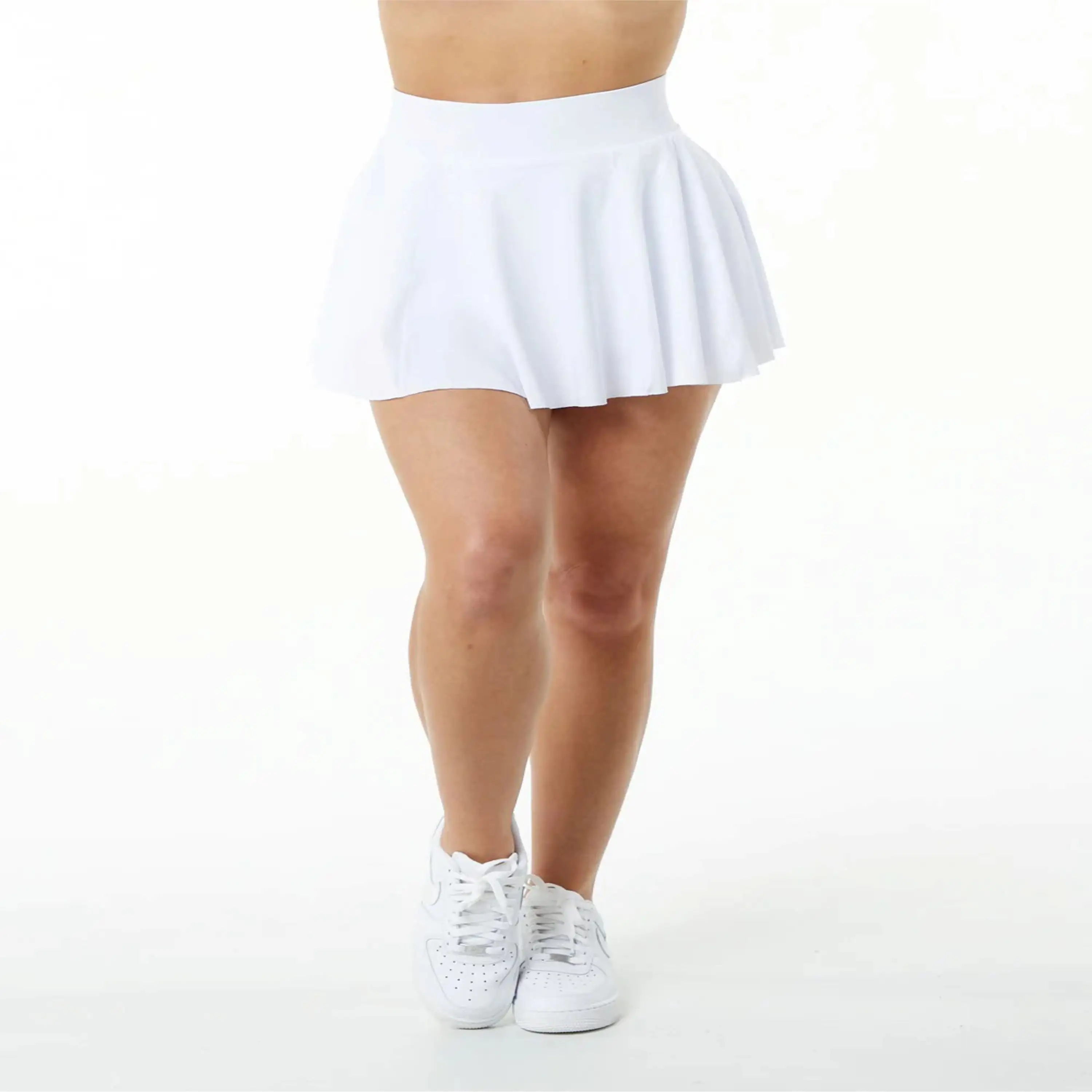 100% بوليستر جيرسي حك إمرأة ضغط اصطف شبكة عالية مخصر تنورة بيضاء مع ضغط اصطف قصيرة