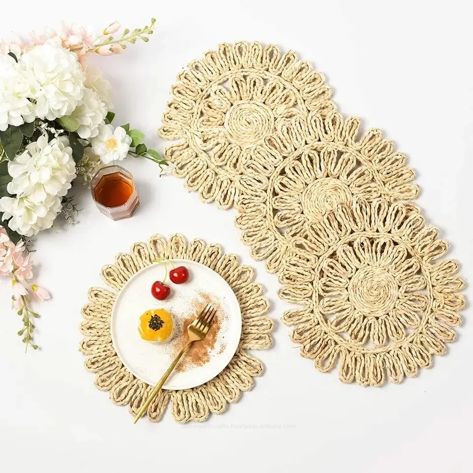Barato vime palha handmade vietnam produtos por atacado seagrass placemat coasters para talheres casamento eventos decoração
