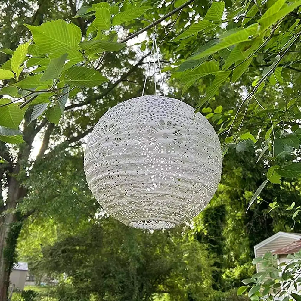 Linterna de papel Solar de encaje Floral, lámpara ahuecada colgante, linterna cortada con láser para decoración de fiesta de boda de cumpleaños