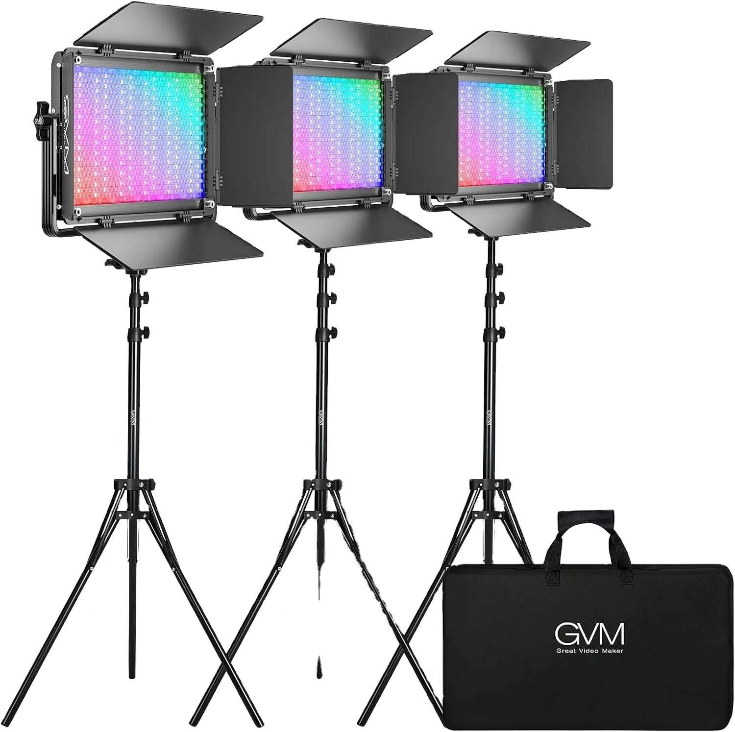 GVM 1300D RGBLEDビデオライトキットBluetoothコントロール3パックYouTube Studioビデオ撮影ライト用パネルライトフォトランプ