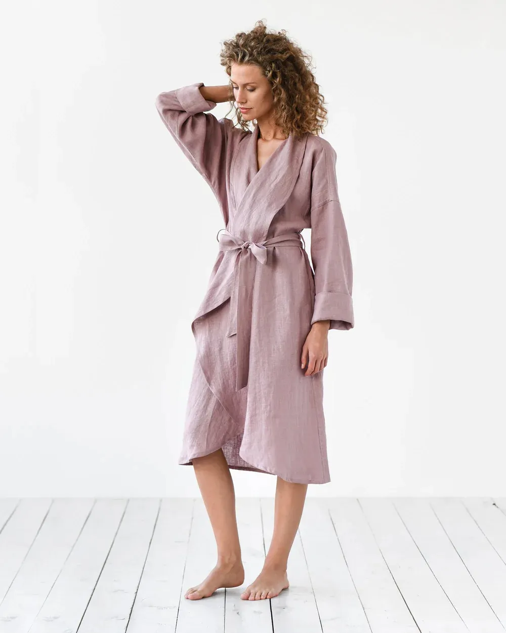 Confortable Coton Lin Unisexe Kimono Peignoir Couple Hôtel Spa Robe Pyjama Robe de chambre en lin lavé Robe en lin FRANÇAIS