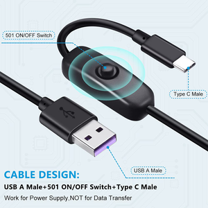 USB Charging Switch Cable, USB a to USB Type <strong>C</strong> Fast Charge Cable with ON/Off Switch for Desk Lamp, LED Strip <strong>String</strong> - Product Image 2