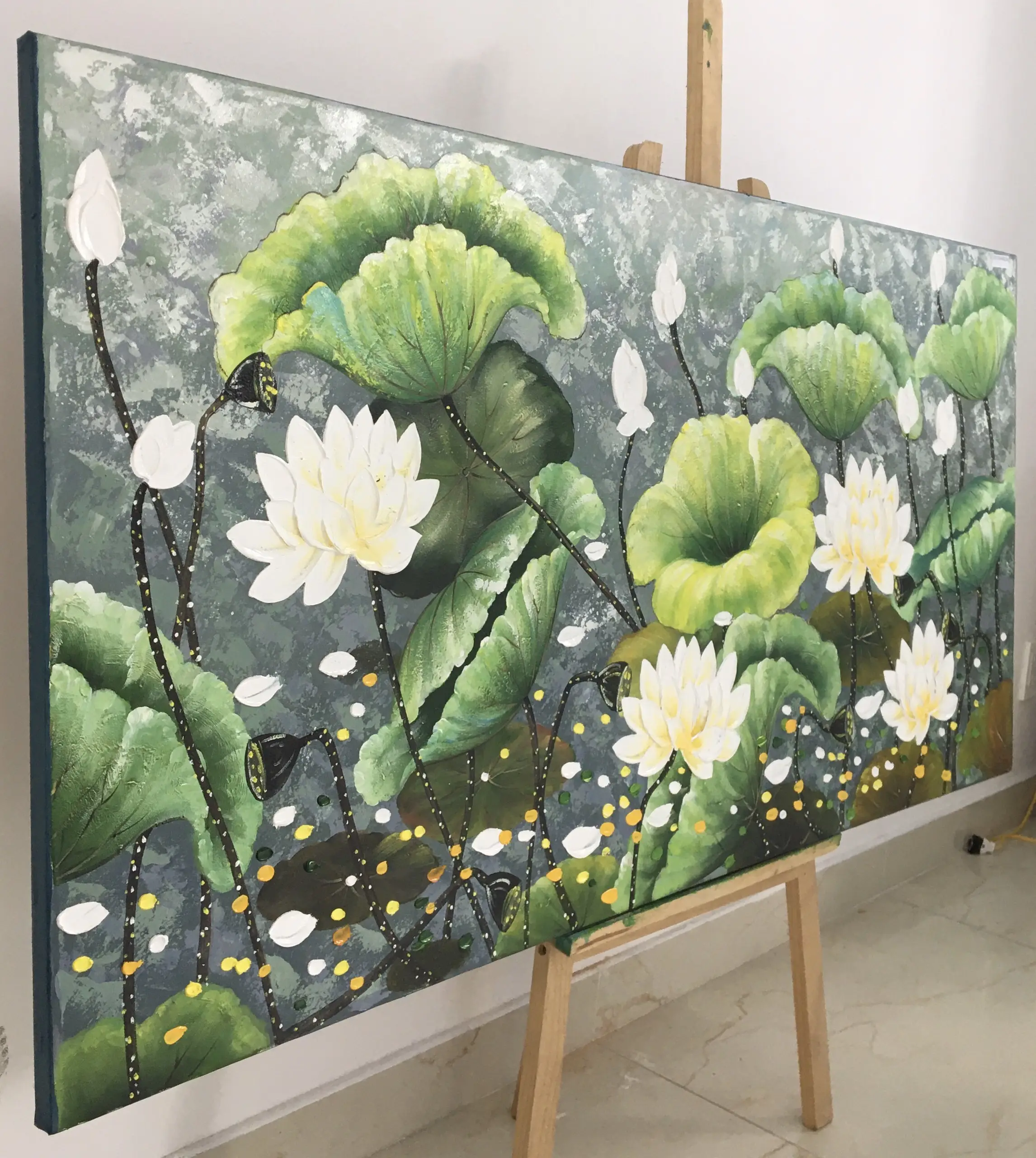 Vietnam flor artificial lona pintura a óleo personalizado pintura vinpi plantas plantador jardim objetos decorativos paisagem pinturas