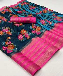 Rot bedruckter <span class=keywords><strong>Saree</strong></span> mit weißer Baumwoll bluse für einfache Hochzeits feier tragen Frauen