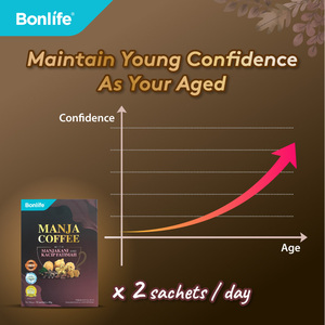 Bonlife Manja Coffee Kacip Fatimah & EstroGでホルモンサポート (15袋x 20g) 成熟した女性サチャインチでウェルネス