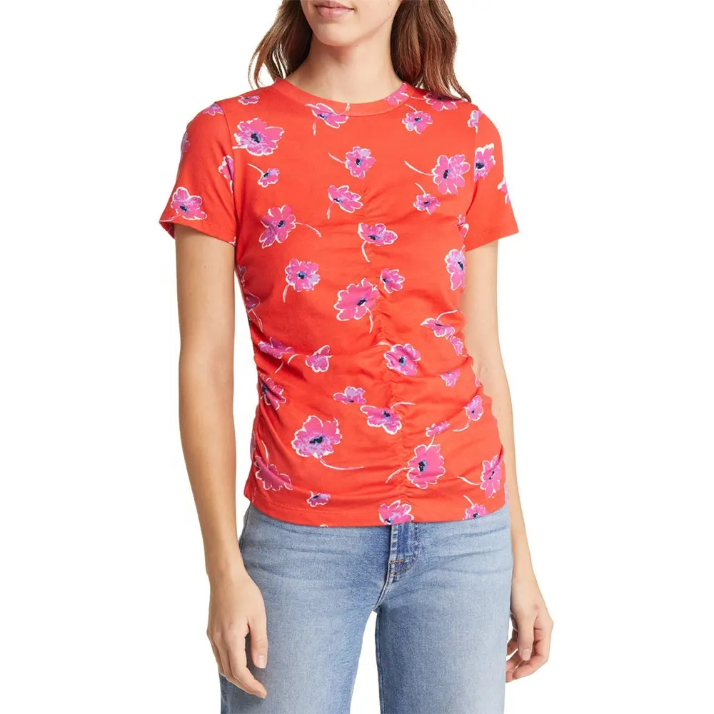 Camiseta con estampado de flores para mujer, camiseta de Color llamativo, Camiseta con estampado Floral para mujer, ropa informal para mujer