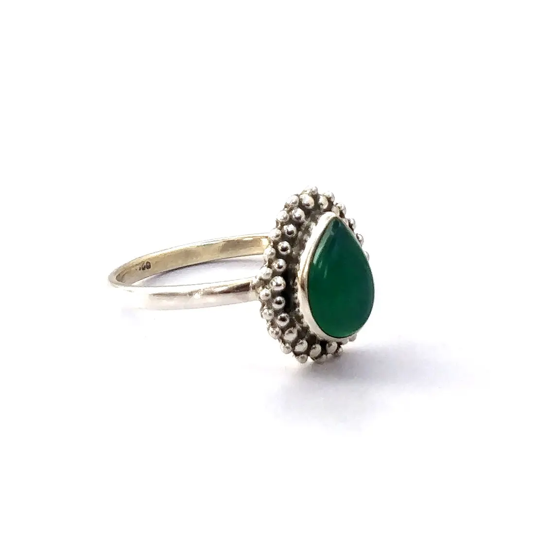 Anelli da donna in argento 925 garantiti anello con castone dal Design semplice pietre di onice verde a forma di pera onice gioielli indiani