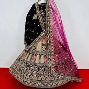Mewar Rajwada tasarım gelin koleksiyonu çift Dupatta tam ağır Jarkan iş yetişkinler için kadife 5 renk ve 5 tasarımlar - Product Image 1