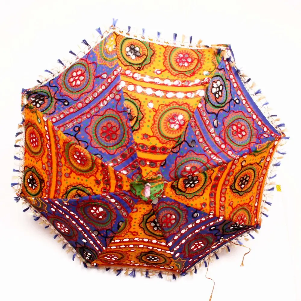 Großhandel Lot Vintage handgemachte Stickerei Dekor Regenschirm 100% Baumwolle Sonnenschirme Indische Hochzeits dekoration Sonnenschutz