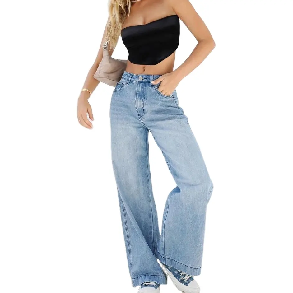 2024 New Wide-leg Jeans Women's Mid Waist Denim Loose Small Drape Straight Mopping Pants Women Jeans Streetwear Comfortable Pant