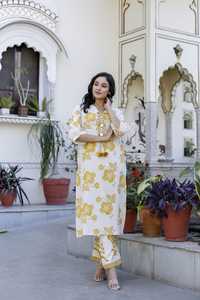 Bayanlar için orijinal kalite parti giyim Kurti seti ile tam Set pamuk Kurtis ile el bloğu baskılı Salwar Kameez - Product Image 4