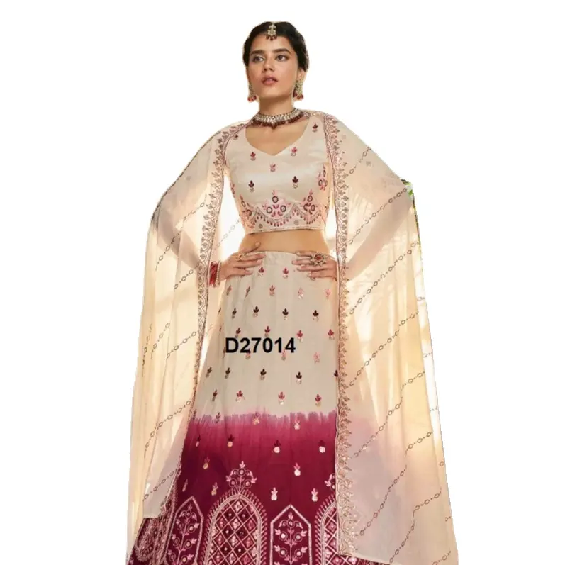 Gaun buatan pengantin Dupatta panjang Choli Lehenga bordir eksklusif DGB ekspor 2023 koleksi pakaian pesta India