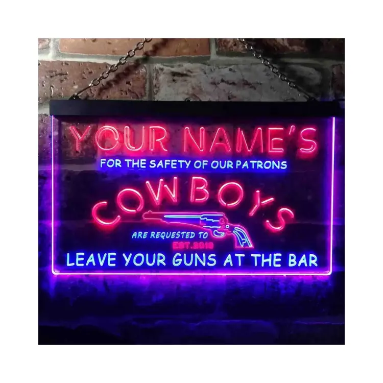 Kişisel adı Est yıl tema Cowboys tabancası Bar adam mağara çift renkli LED, neon burcu Bar dekor Neon burcu işık duvar dekor