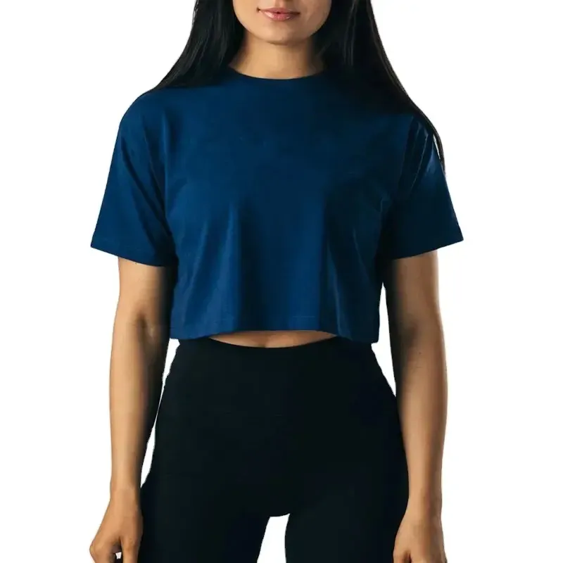 Personalizar alta calidad 2024 señoras Sexy Crop Top Color sólido Apertura frontal deportes gimnasio Crop Top camiseta para mujeres